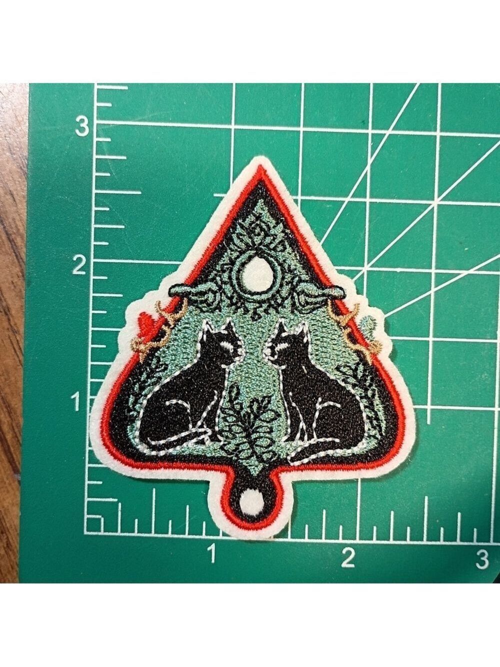2/$10 Black Cat Planchette Embroidered Patch with Red and Green Accents